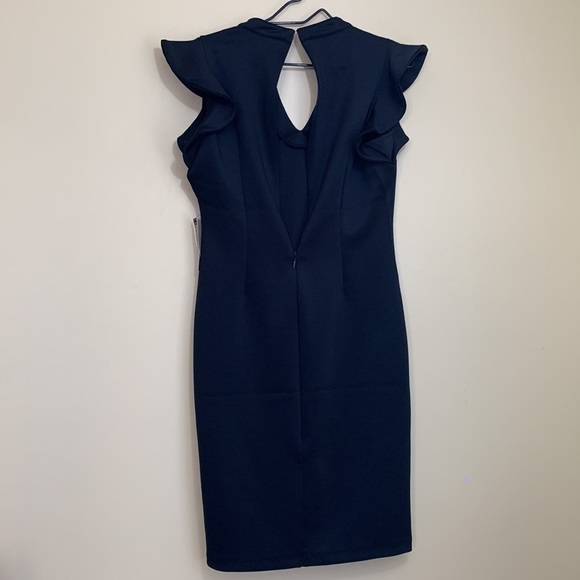 New York & Company | NWT Black Flutter Cap Sleeve Split V-Neck Sheath Dress MP - Picture 17 of 17